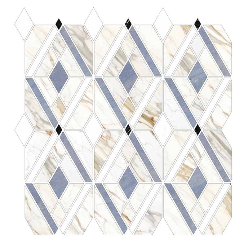 Calacatta Gold with Blue Marble Diamond Mosaic Tile Calacatta Gold with Blue Marble Diamond Mosaic Tile