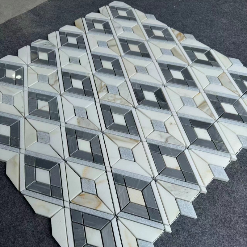 SC OD03 Calacatta Gold Marble Diamond Design Mosaic Tile 1 SC OD03 Calacatta Gold Marble Diamond Design Mosaic Tile 1
