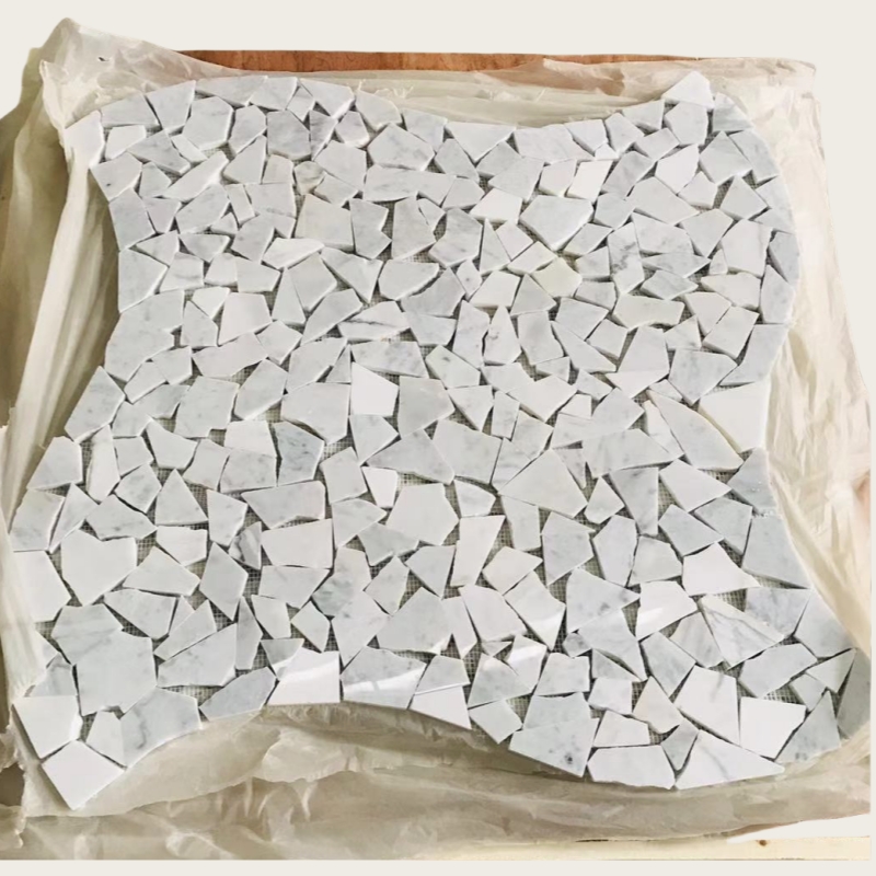 Carrara White Marble Broken Edge Mosaic Tile