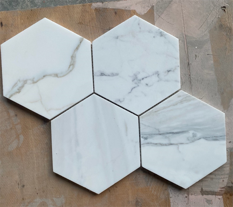 Calacatta Gold Marble 6 inch Hexagon Mosiac Tile 2 Calacatta Gold Marble 6 inch Hexagon Mosiac Tile 2