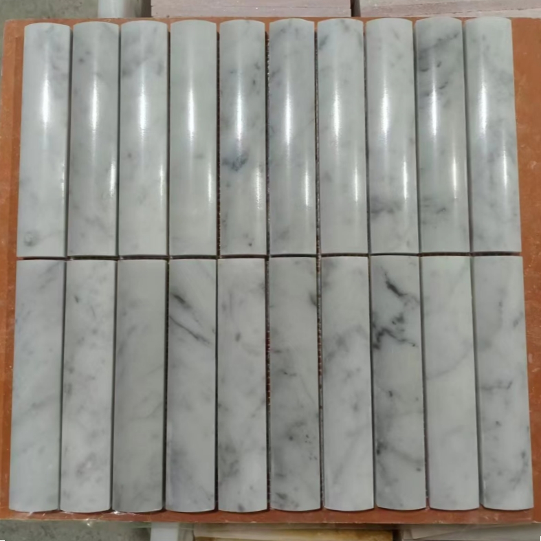 Carrara White Marble Concave Mosaic Tile