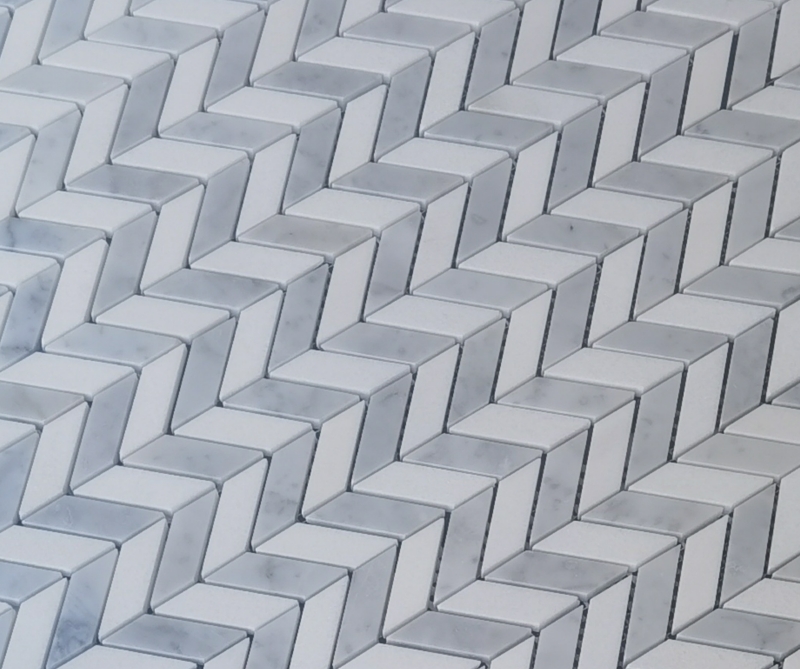 Thasos White Marble With Carrara Mini Chevron Mosaic Tile 2