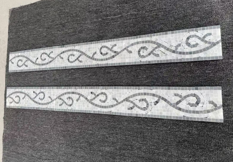 Carrara White with Light Bardiglio Lace Curve Border 3 Carrara White with Light Bardiglio Lace Curve Border 3
