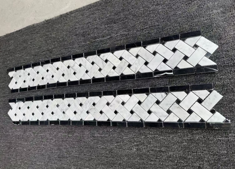 Carrara White with Nero Marquina Basketweave Border 2 Carrara White with Nero Marquina Basketweave Border 2