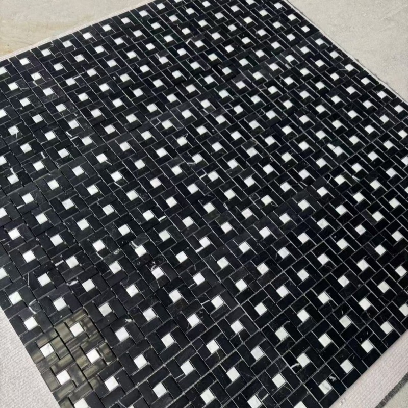 Nero Marquina Marble Pinwheeal with White Dots Mosaic Tile 3 Nero Marquina Marble Pinwheeal with White Dots Mosaic Tile 3